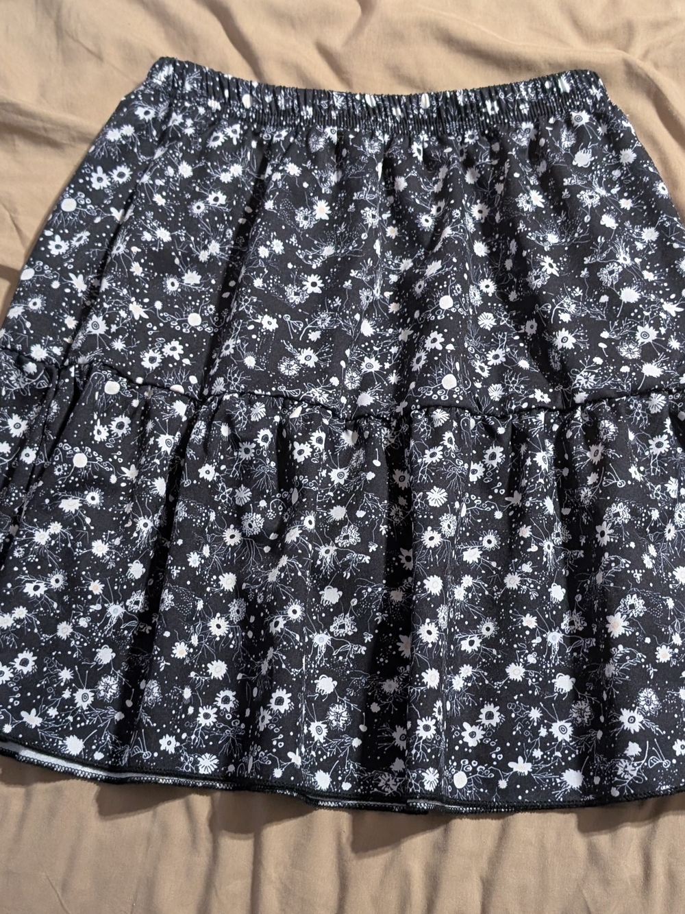 Girls' Black Floral Tiered Skirt